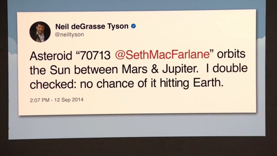 2017-12-20 -  Seth MacFarlane Comments Pentagon UFO Study & SETI vs UFOs with Neil Tyson's Influence